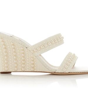 Jimmy Choo Pearl-Embellished Cream Wedges